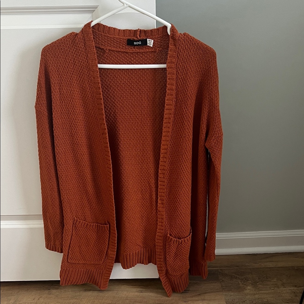 BDG Rust Open-Front Knit Cardigan with Pockets
